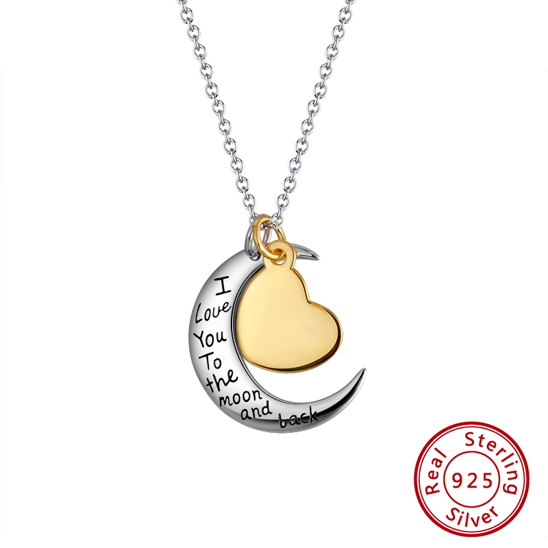 Pameer Store Dainty Engraving Moon Heart Pendant Charm 925 Sterling Silver Necklace - Image 2