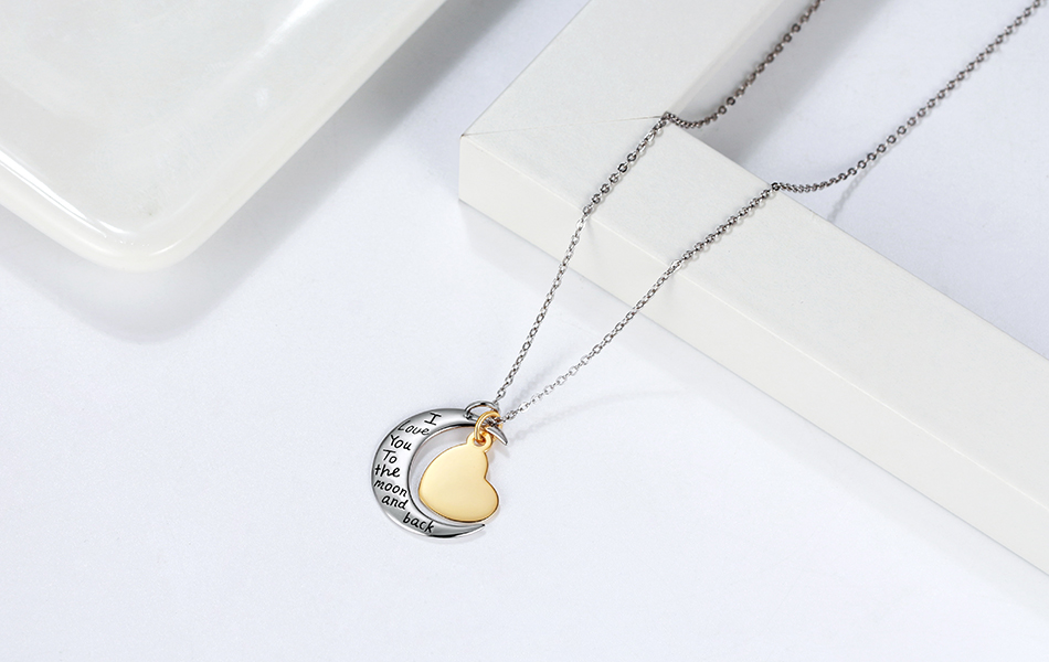 Pameer Store Dainty Engraving Moon Heart Pendant Charm 925 Sterling Silver Necklace - Image 7