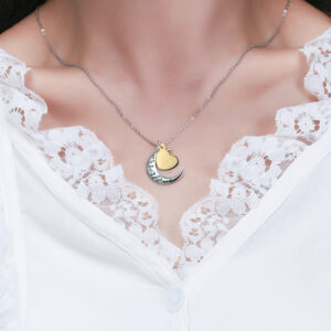 Pameer Store Dainty Engraving Moon Heart Pendant Charm 925 Sterling Silver Necklace