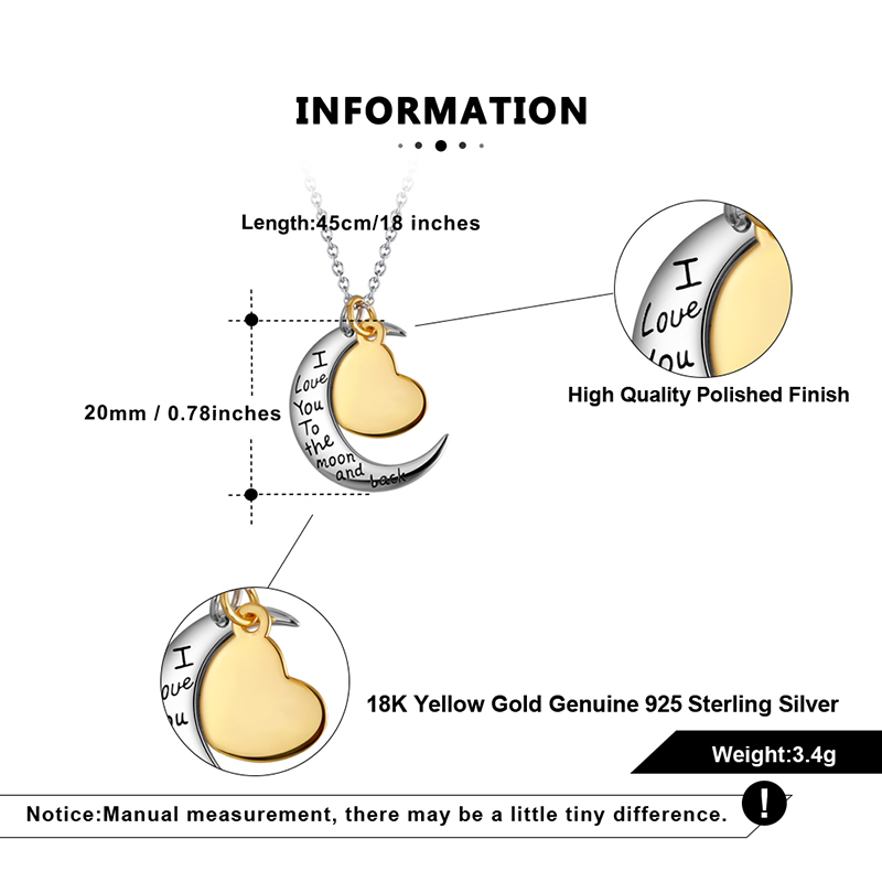 Pameer Store Dainty Engraving Moon Heart Pendant Charm 925 Sterling Silver Necklace - Image 5