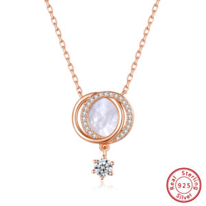 Pameer Store Natural Mother of Pearl Seashell Designer Pendant Rose Gold Plated 925 Sterling Silver Necklace