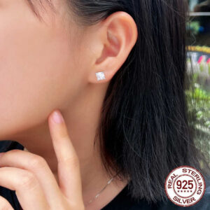 Diamond Like Cubic Zirconia Princess Cut 925 Sterling Silver Mini Tiny Stud Earring-3mm