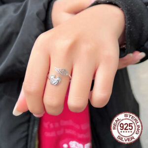 Dainty Design Mommy of an Angle Heart Cubic Zirconia Opening 925 Sterling Silver Ring