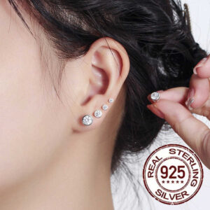 Round Cut CZ Cubic Zirconia Bezel Setting 925 Sterling Silver Stud Earring-3mm