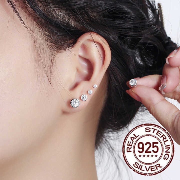 Round Cut CZ Cubic Zirconia Bezel Setting 925 Sterling Silver Stud Earring -5mm - Image 5