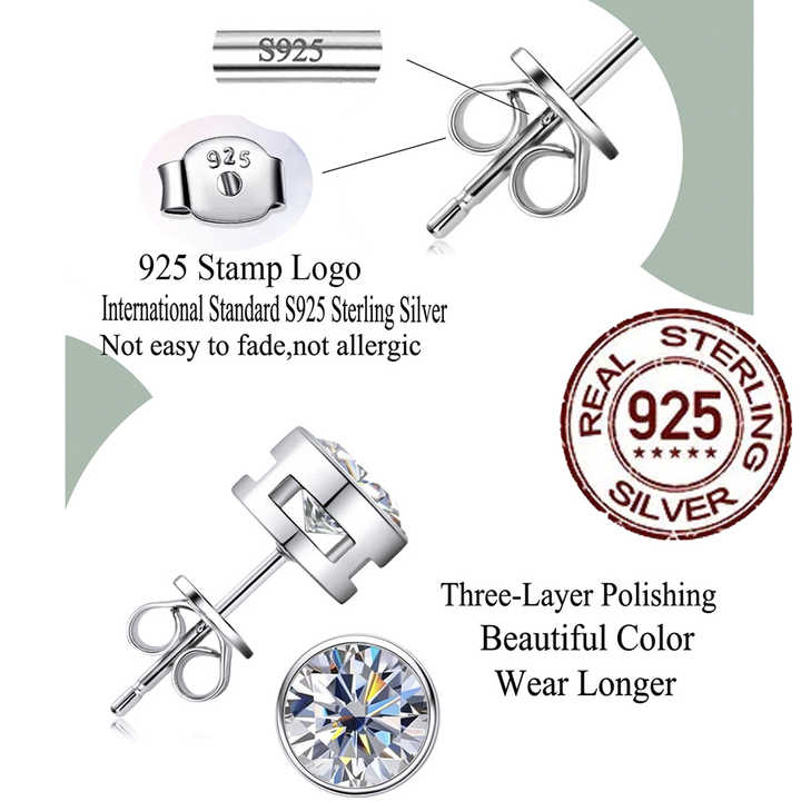 Round Cut CZ Cubic Zirconia Bezel Setting 925 Sterling Silver Stud Earring -5mm - Image 3
