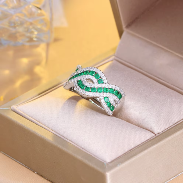 Twist Cross Cubic Zircon CZ Stone Engagement Prom Open Adjusted Ring - Image 2