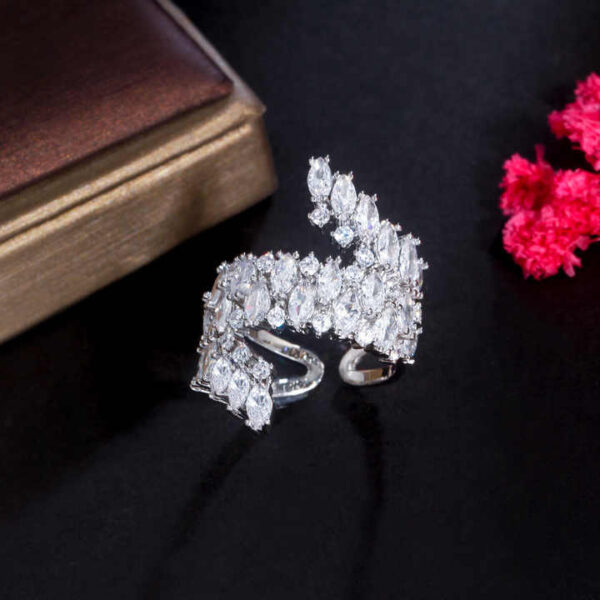 Unique Double Row White Cubic Zircon Stone Open Adjustable Ring - Image 2