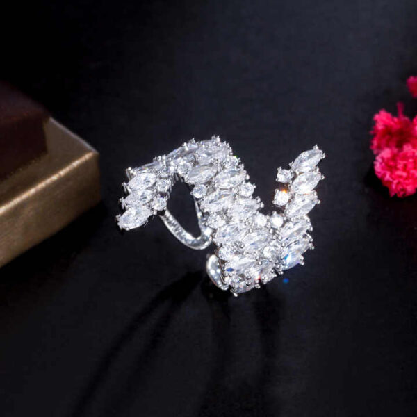 Unique Double Row White Cubic Zircon Stone Open Adjustable Ring - Image 3