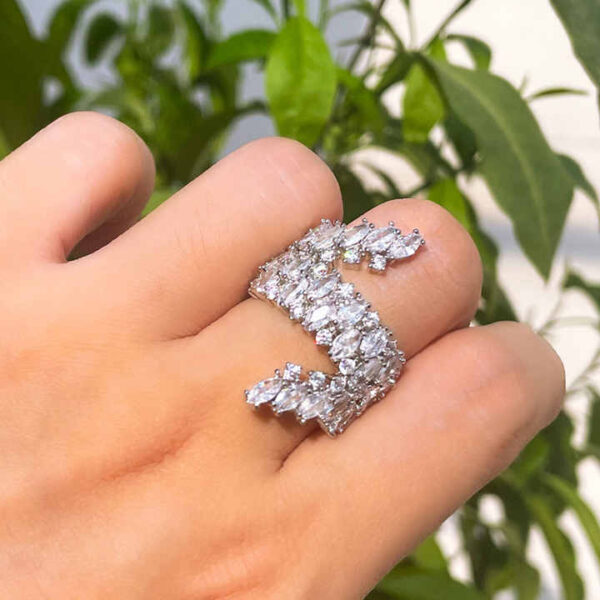 Unique Double Row White Cubic Zircon Stone Open Adjustable Ring - Image 5