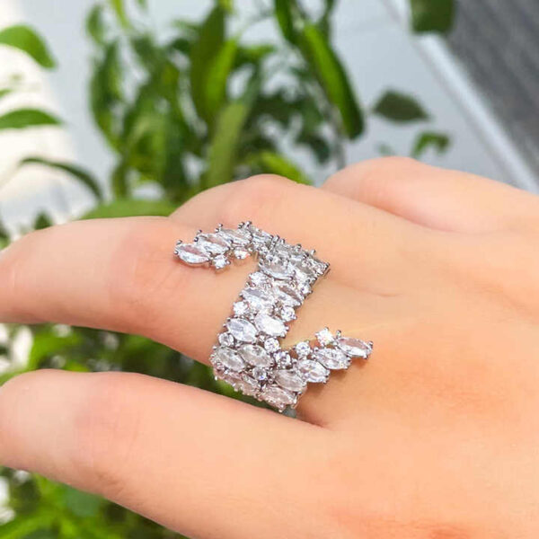 Unique Double Row White Cubic Zircon Stone Open Adjustable Ring