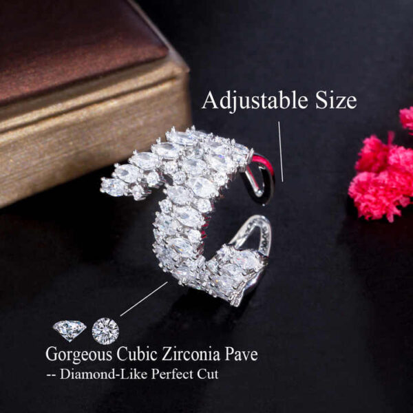 Unique Double Row White Cubic Zircon Stone Open Adjustable Ring - Image 6