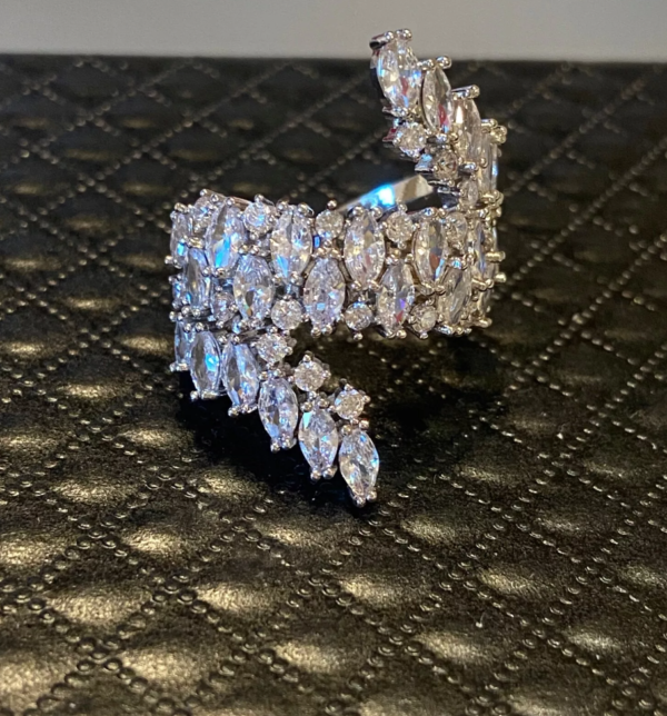 Unique Double Row White Cubic Zircon Stone Open Adjustable Ring - Image 8