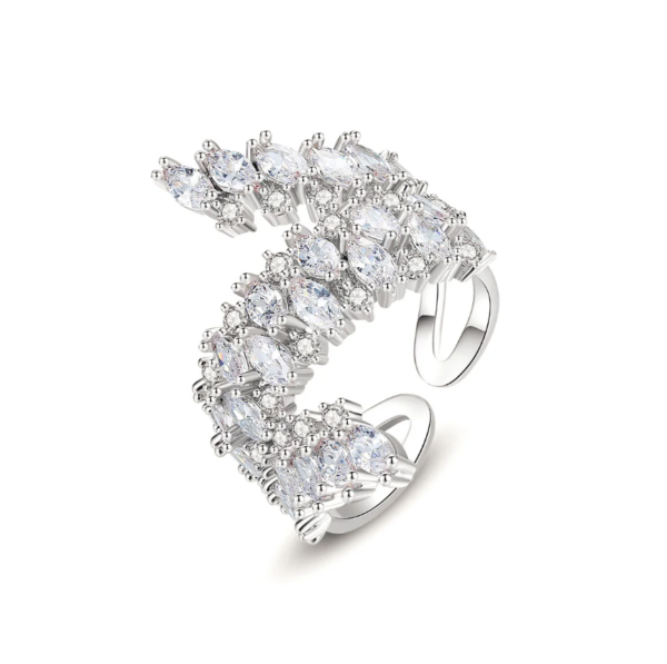 Unique Double Row White Cubic Zircon Stone Open Adjustable Ring - Image 9