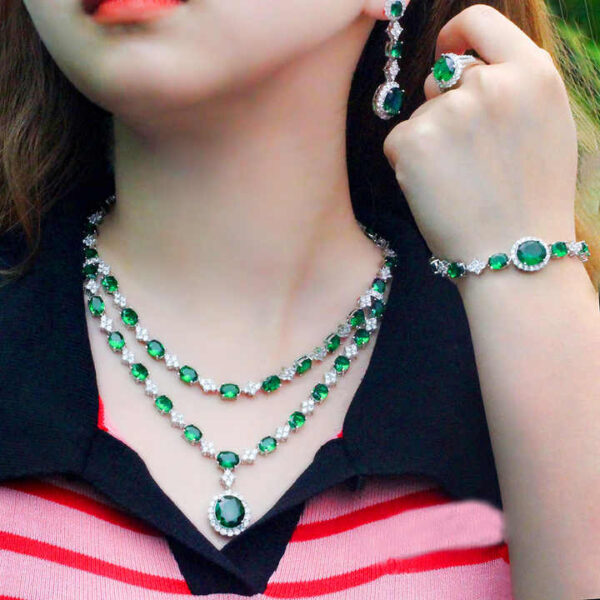 4pcs Luxury African Green Cubic Zirconia Stone Multi Layered Jewelry Set