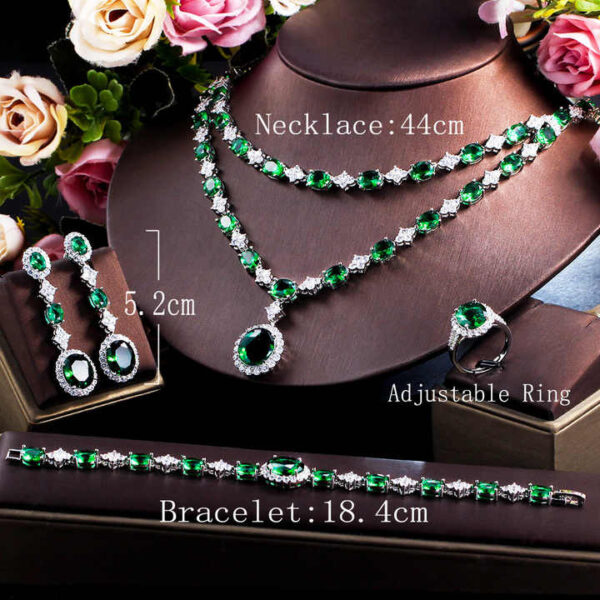4pcs Luxury African Green Cubic Zirconia Stone Multi Layered Jewelry Set - Image 7