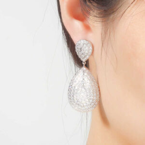 Exquisite Design Luxury Micro Pave CZ Cubic Zircon Tear Silver Drop Earring
