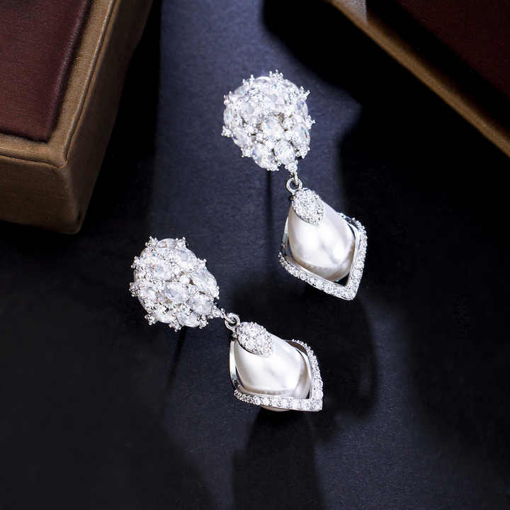 Noble Gorgeous Cubic Zirconia Stone Fancy Pearls Drop Earring - Image 6