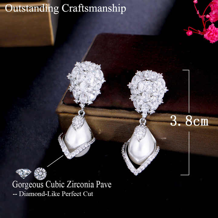 Noble Gorgeous Cubic Zirconia Stone Fancy Pearls Drop Earring - Image 5
