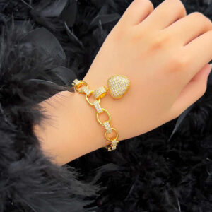 Love Heart Shaped Charm CZ Cubic Zirconia Gold Plated Link Chain Pendant Bracelet