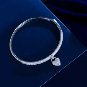 Brilliant White Cubic Zircon Micro Paved Heart Charm Bracelet