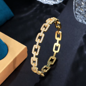 Cubic Zirconia Crystal Silver Cuban Chain Link Bangle