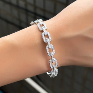 Cubic Zirconia Crystal Silver Cuban Chain Link Bangle