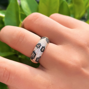Black and White Cubic Zircon Russian Gold Plated Snake Skin Leopard Print Open Ring