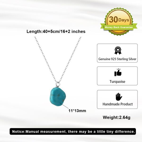 Boho Real Kingman Genuine Turquoise 925 Sterling Silver Necklace - Image 3