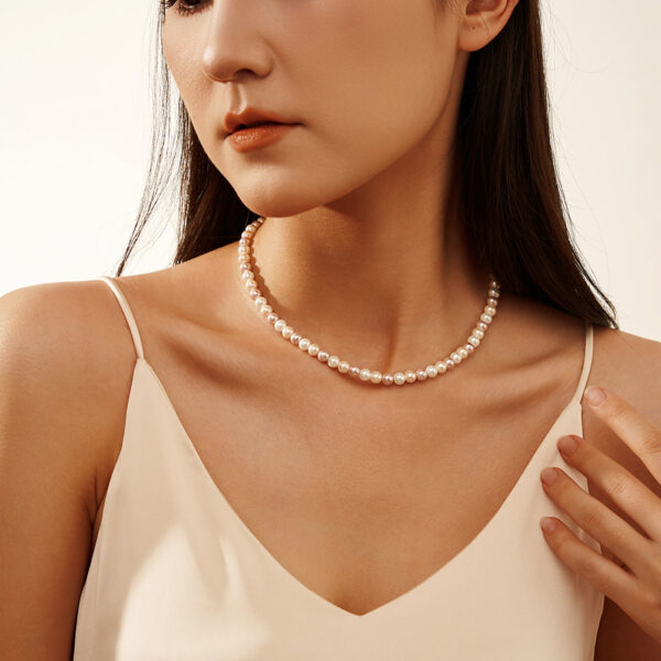 Natural Pink and White Freshwater Pearl 7-10.5mm AA in 925 Sterling Silver Necklace - Image 6