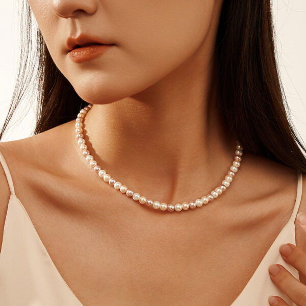 Natural Pink and White Freshwater Pearl 7-10.5mm AA in 925 Sterling Silver Necklace