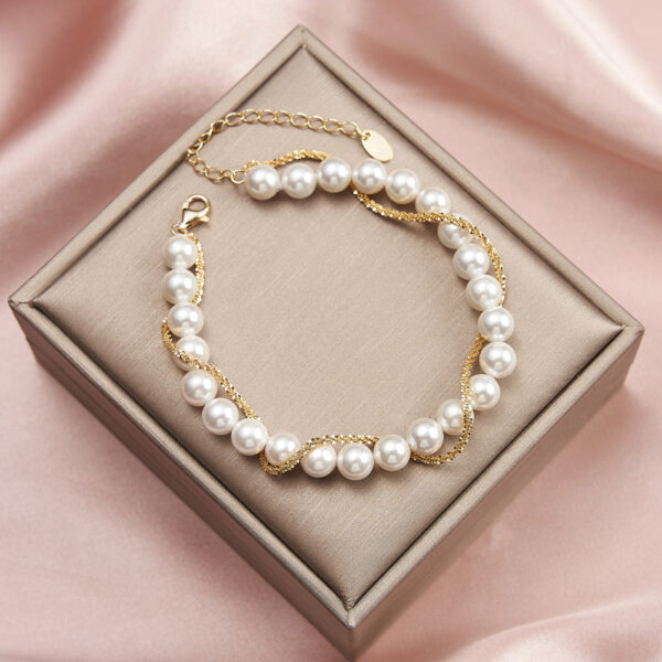 S925 Sterling Silver Double Layer Wrapped Shell Pearl Elegant Style Bracelet - Image 7