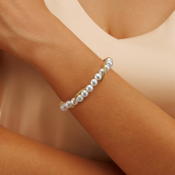 S925 Sterling Silver Double Layer Wrapped Shell Pearl Elegant Style Bracelet - Image 4