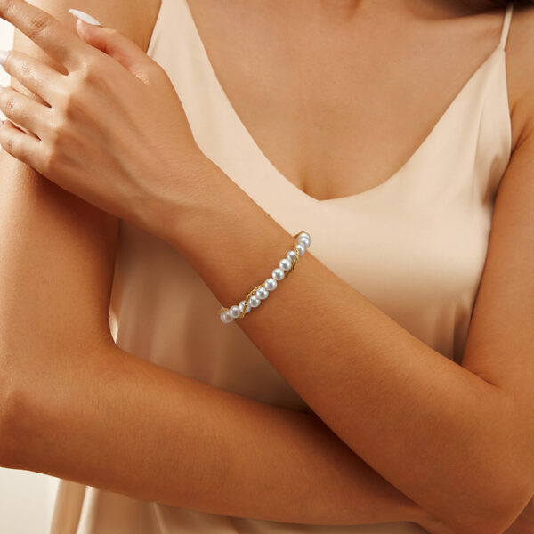 S925 Sterling Silver Double Layer Wrapped Shell Pearl Elegant Style Bracelet - Image 5