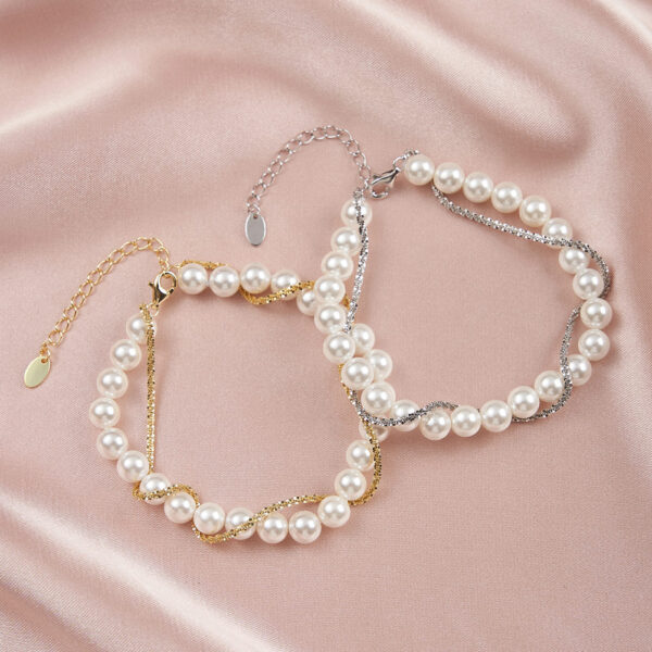 S925 Sterling Silver Double Layer Wrapped Shell Pearl Elegant Style Bracelet - Image 4