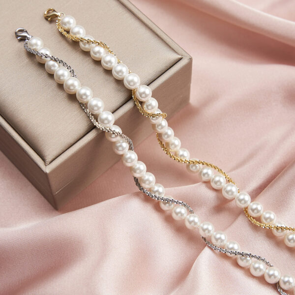S925 Sterling Silver Double Layer Wrapped Shell Pearl Elegant Style Bracelet - Image 2