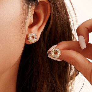 Cute Style Pink White Purple Cubic Zirconia Round Donut 925 Sterling Silver Studs Earring