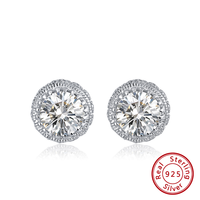Lab-Grown Diamonds 925 Sterling Silver Shiny Bling Cubic Zircon Stud Earring - Image 2
