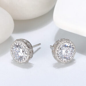 Lab-Grown Diamonds 925 Sterling Silver Shiny Bling Cubic Zircon Stud Earring