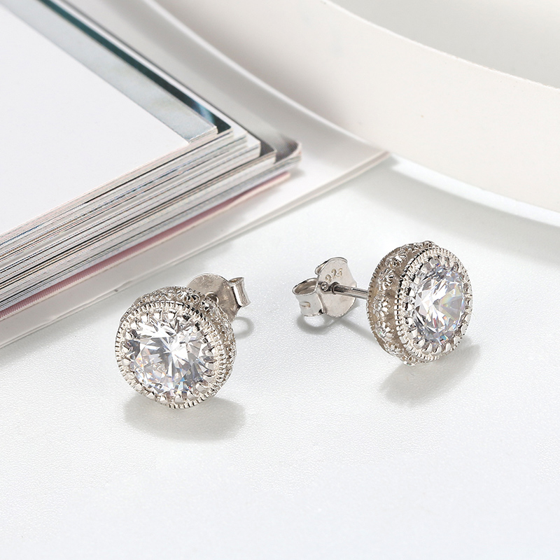 Lab-Grown Diamonds 925 Sterling Silver Shiny Bling Cubic Zircon Stud Earring - Image 6