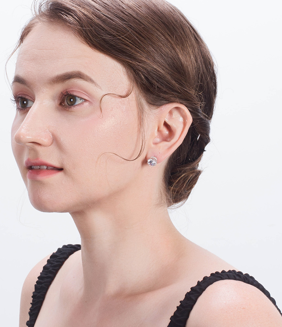 Lab-Grown Diamonds 925 Sterling Silver Shiny Bling Cubic Zircon Stud Earring - Image 5