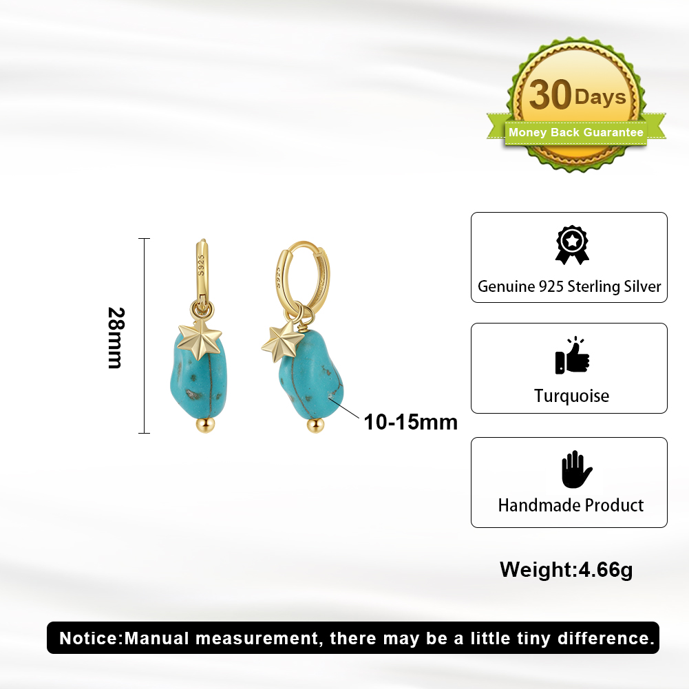 Trendy Light Charm Nature Stone Turquoise Star Shape Sterling Silver Drop Dangle Earring - Image 4