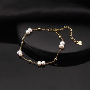 925 Sterling Silver with Cultured Freshwater Bead Chain 14K Gold Plated Bracelet
