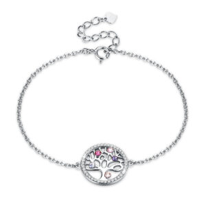 Crystal Tree of Life 925 Sterling Silver Charm Bracelet