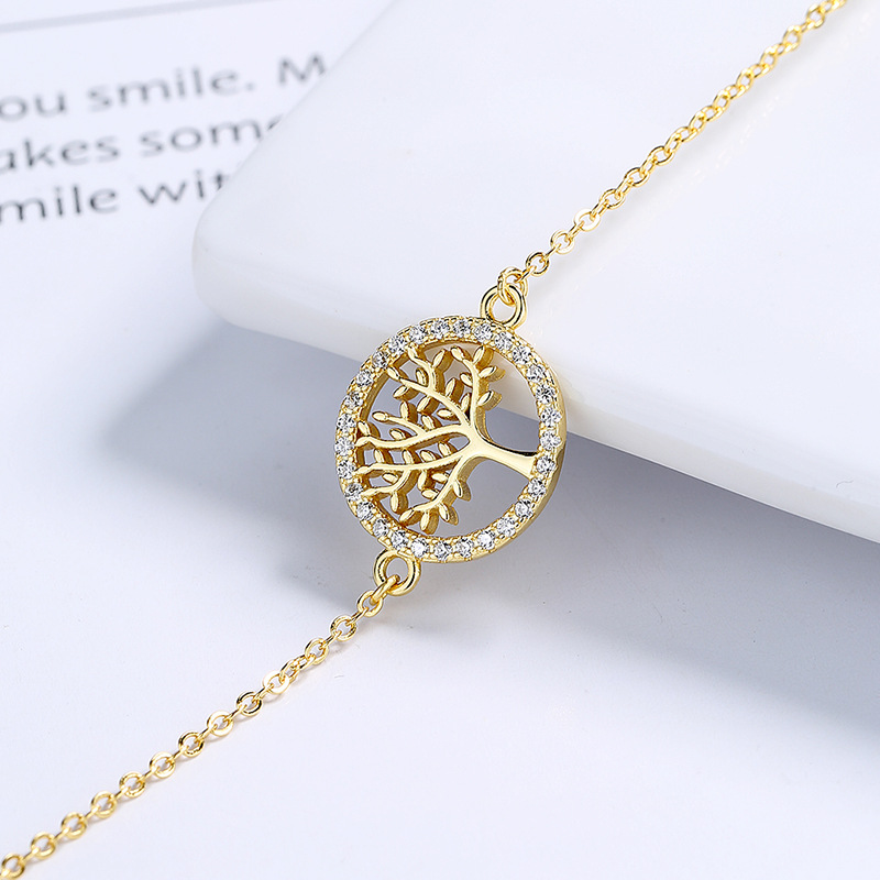 Simpliest Sparkling Tree of Life 925 Sterling Silver Bracelet